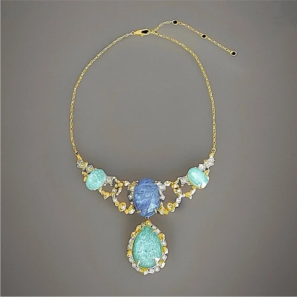 ALEXIS BITTAR • NEW Elements Amazonite Mother-Of-Pearl Crystal Bib Necklace